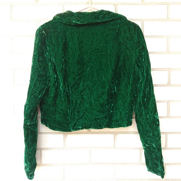 Vintage Bolero Dress Jacket DARK Green Crushed Velvet 40"B Rockabilly Retro - Picture 6 of 11